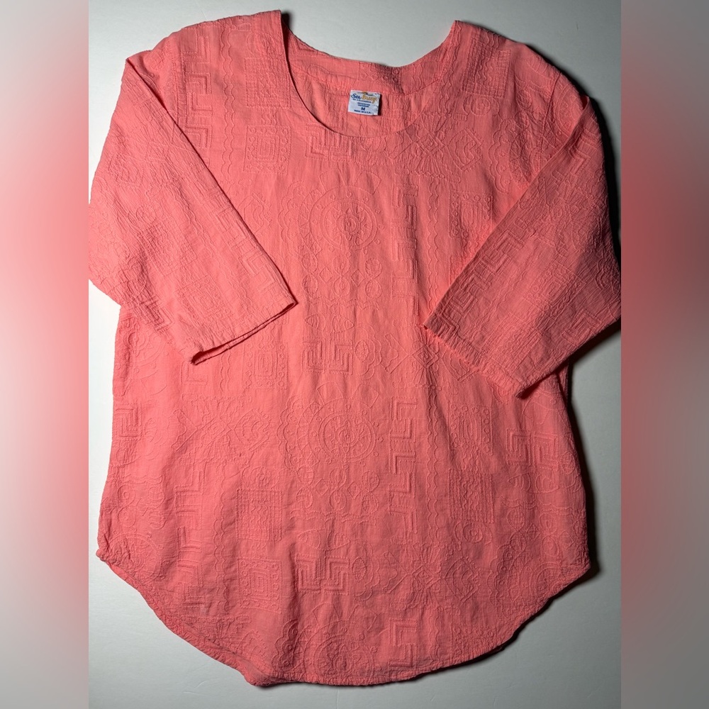 Vintage Sea Breeze of California soft peach textured cotton tunic top medium